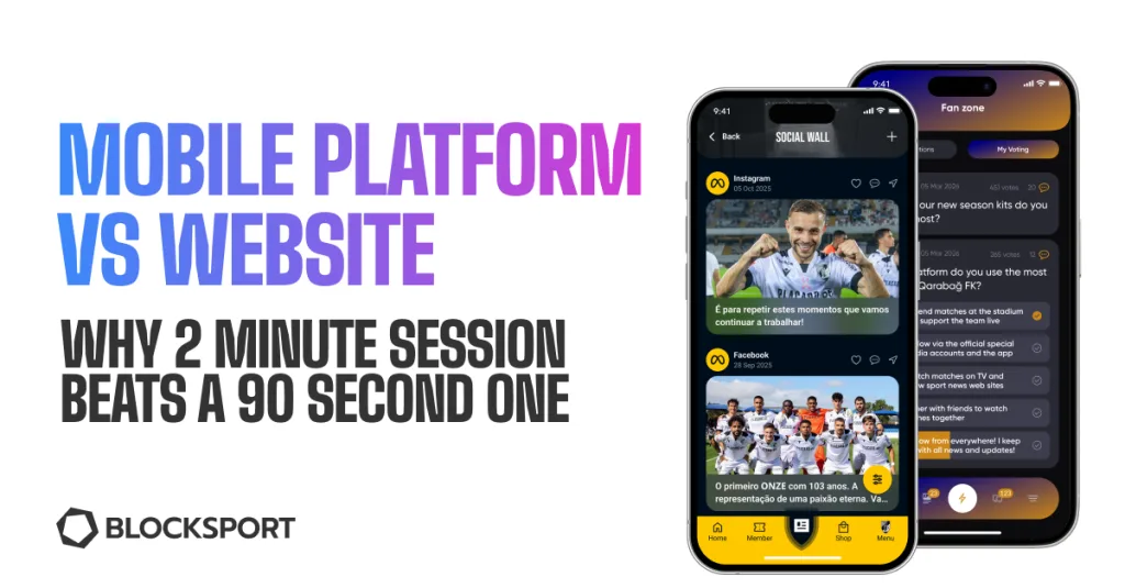 Mobile Platform vs Website: Why 2 Minute Session Beats a 90 Second One — Blocksport article graphic with app screenshots