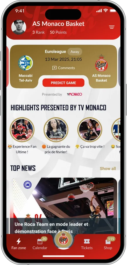 Highlights presented by TV Monaco on the AS Monaco Basket home screen