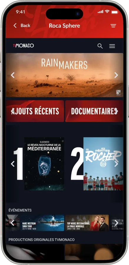 Roca Sphere by TV Monaco content hub inside the app