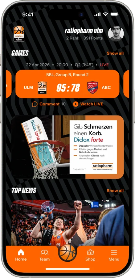 ratiopharm Diclox forte video banner in the ratiopharm ulm app feed